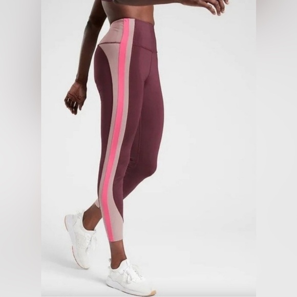 Athleta Pants - ATHLETA Crunch Colorblock 7/8 Tight SuperSonic Antique Burgundy Medium Gym Yoga